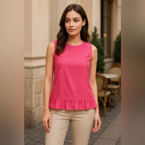 Zara Woman Pink Coral Sleeveless Ruffle Hem Blouse Top - Small - Picture 1 of 11